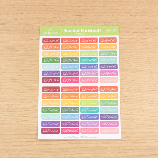 Started/Finished - Brights - Planner Stickers