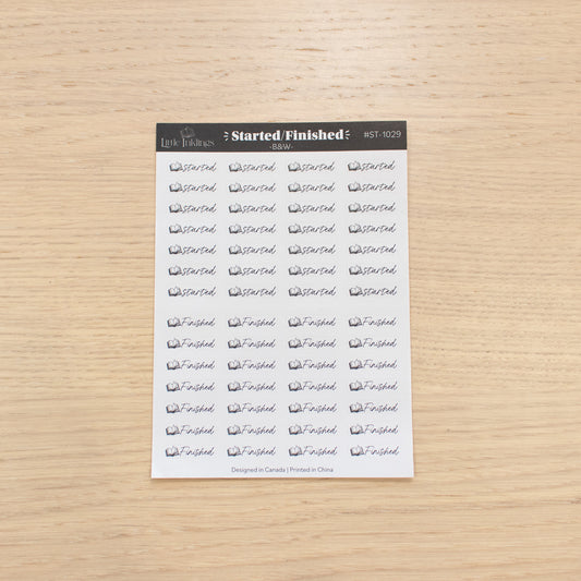 Started/Finished - BW - Planner Stickers