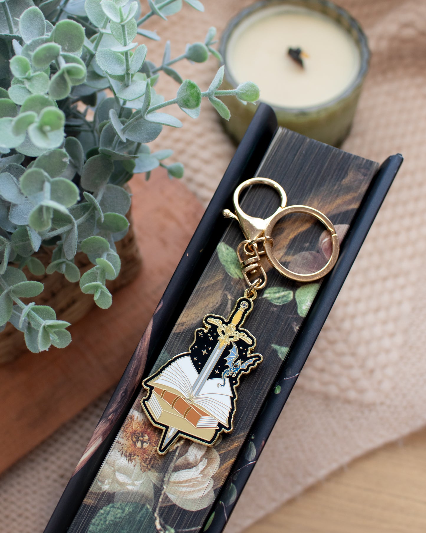 Sword & Books Enamel Keychain