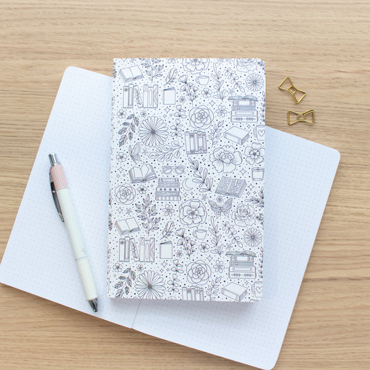 Bookish Doodles - B&W - Dot-grid Notebook