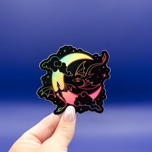 Moon and Dragons - HOLOGRAPHIC - Vinyl Sticker