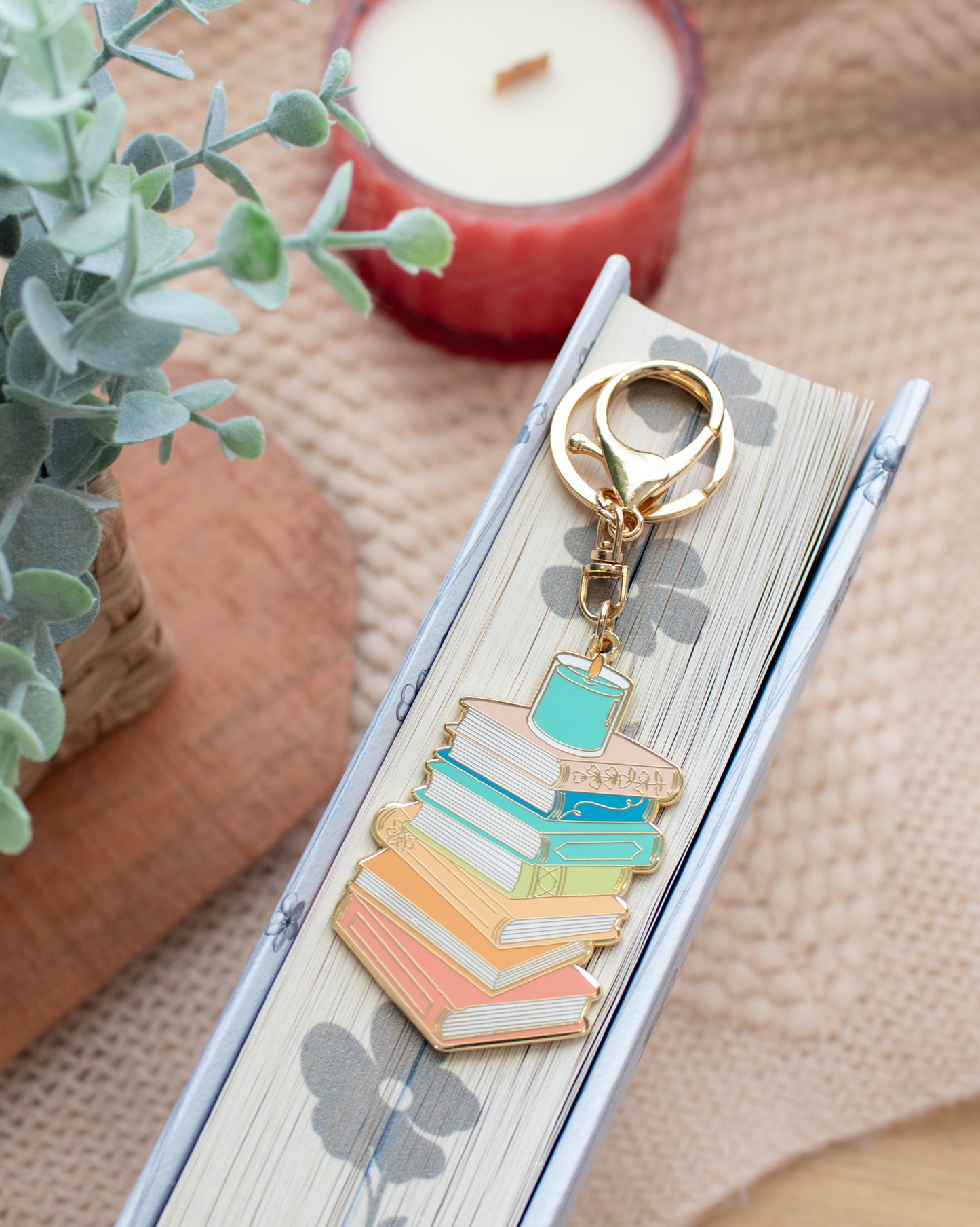 Book Stack Enamel Keychain