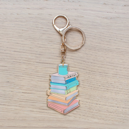 Book Stack Enamel Keychain