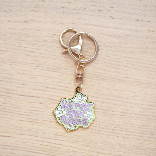Happiest When Reading Enamel Keychain