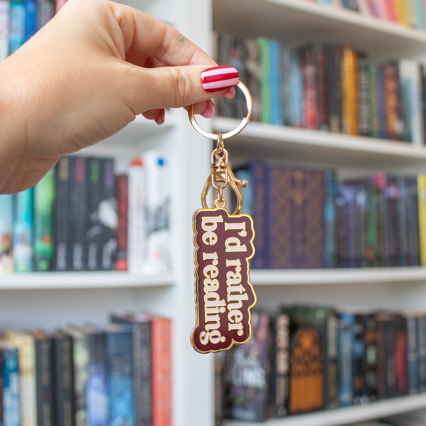 Rather Be Reading Enamel Keychain
