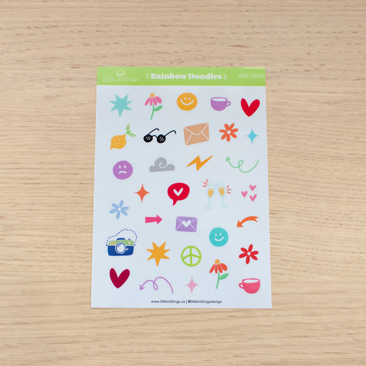 Rainbow Doodles - Clear Planner Stickers
