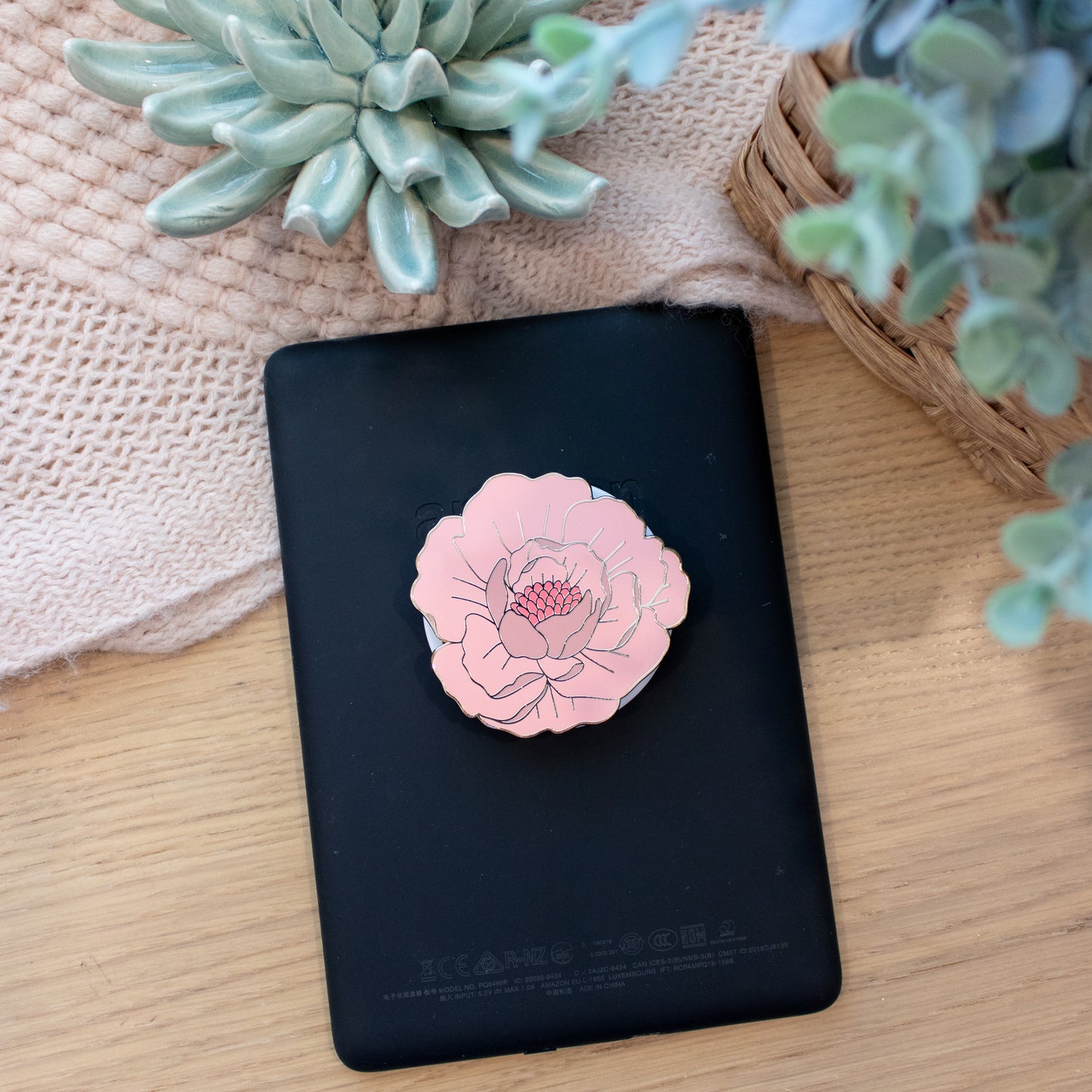 Pink Peony Phone/E-Reader Enamel Grip