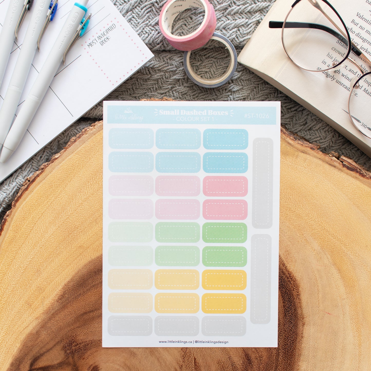 Small Dashed Boxes - Colour Set 1 - Matte Planner Stickers